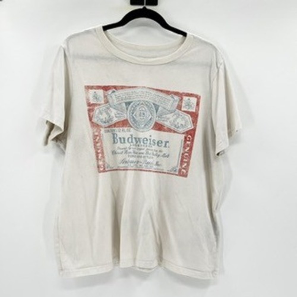 Budweiser Beer Graphic T Shirt Womens XL Beige Short Sleeve Crew Neck Casual Tee - Picture 1 of 3